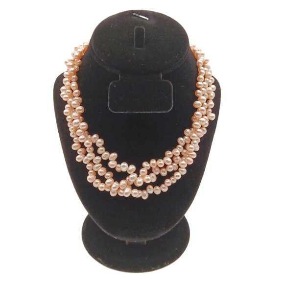 Vintage Jewelry - Vtg Baroque Ivory Pearl Necklace 18” Princess 3-Strand 925 Silver Freshwater